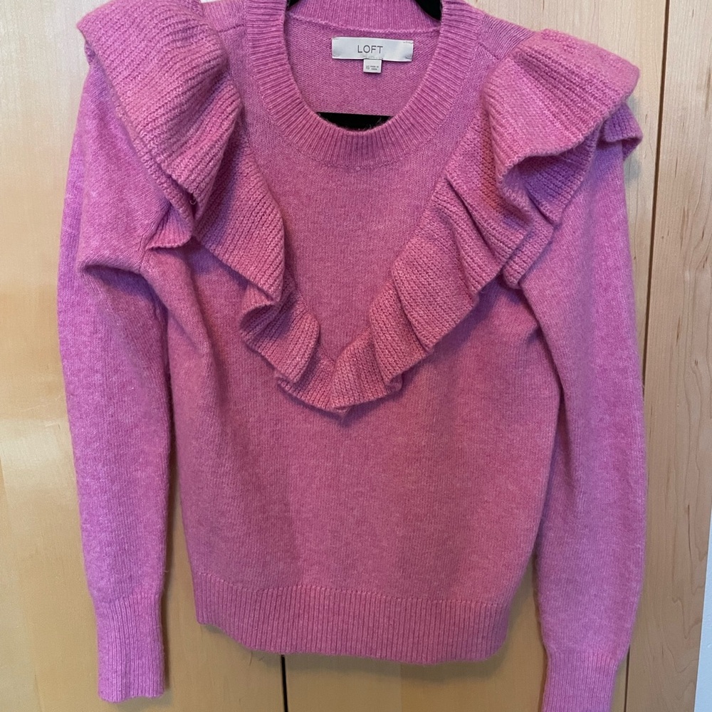 LOFT Women's Pink Ruffle Sweater